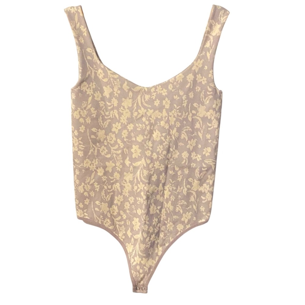 Intimately Free People Floral Seamless Bodysuit Lavender Cream‎ Scoop Neck M/L